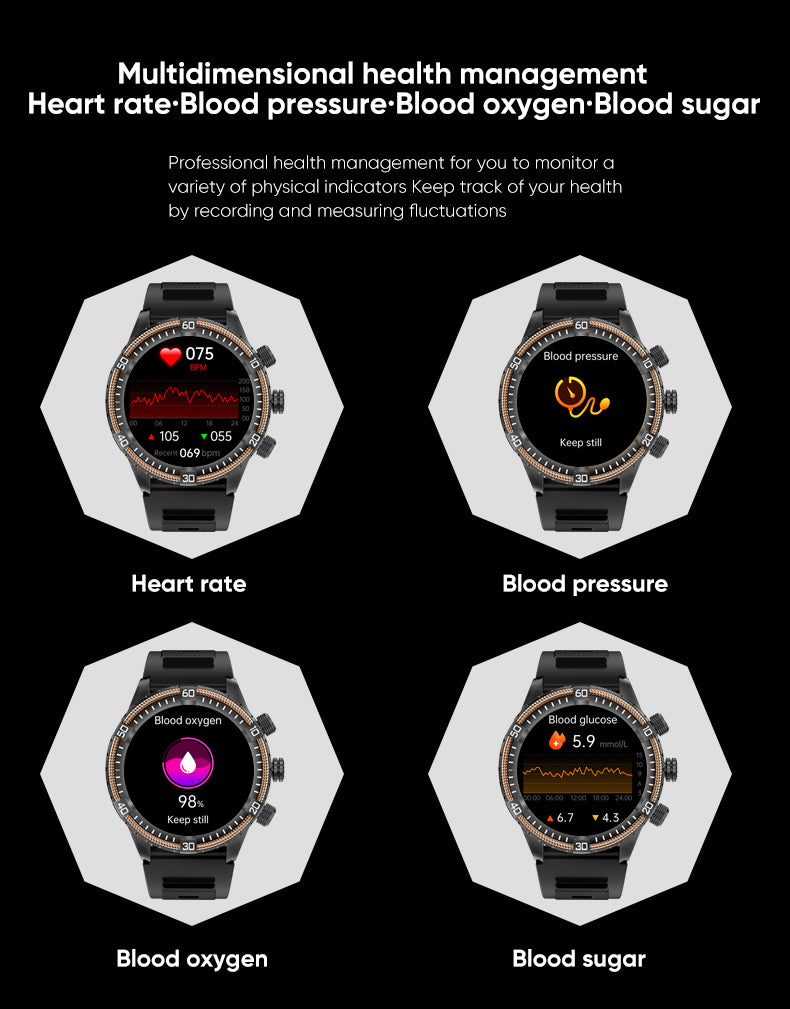 Kallme  Hero 3 Non-invasive Blood Glucose Amoled Screen Always On Titanium and 18k Gold Smartwatch